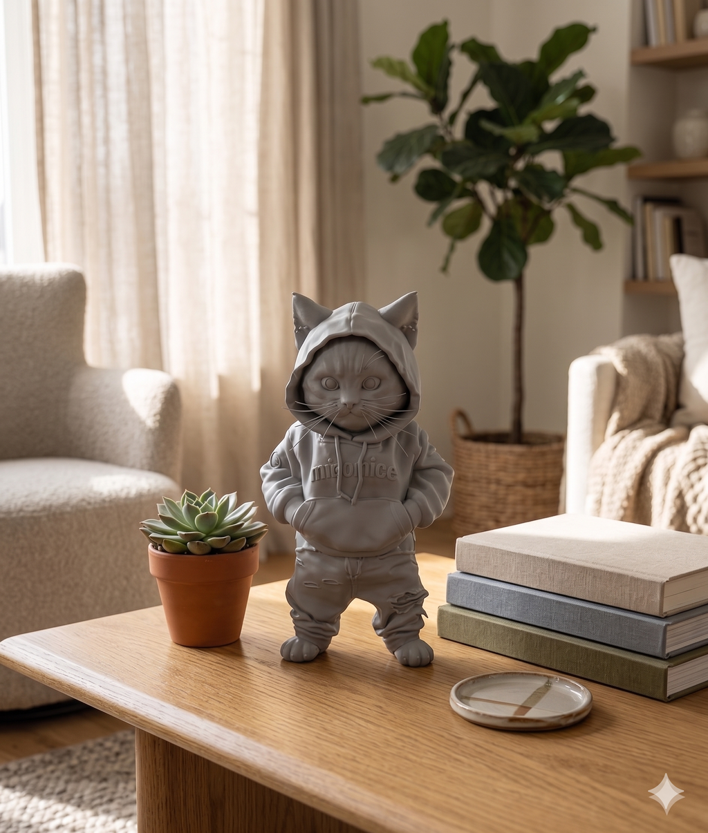Streetwear Cat Figure – 3D Printed PLA Art Sculpture