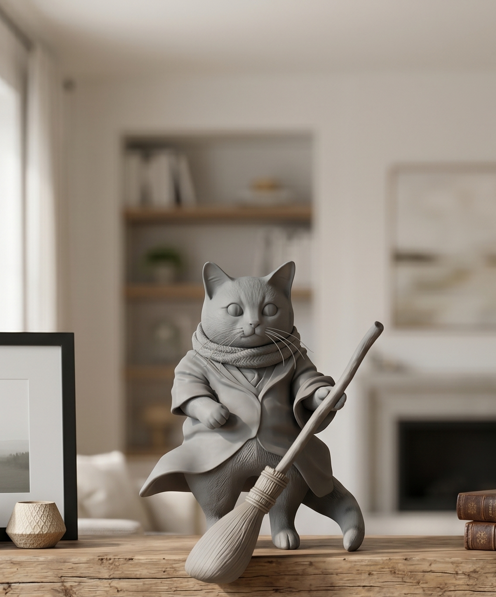 Wizard Cat Figure – 3D Printed PLA Art Sculpture