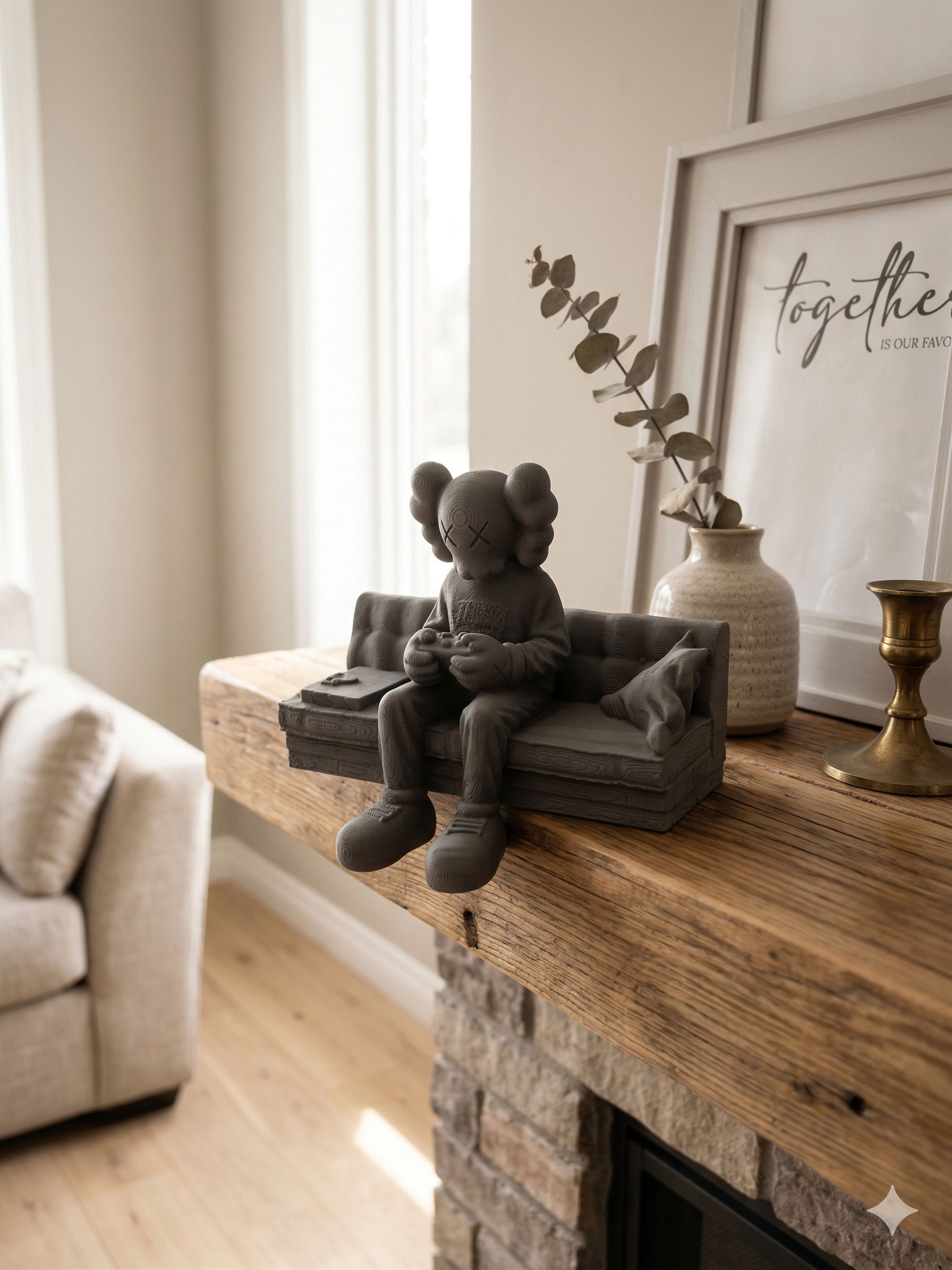3D Printed Gamer Figurine – Companion on Sofa Street Art Sculpture
