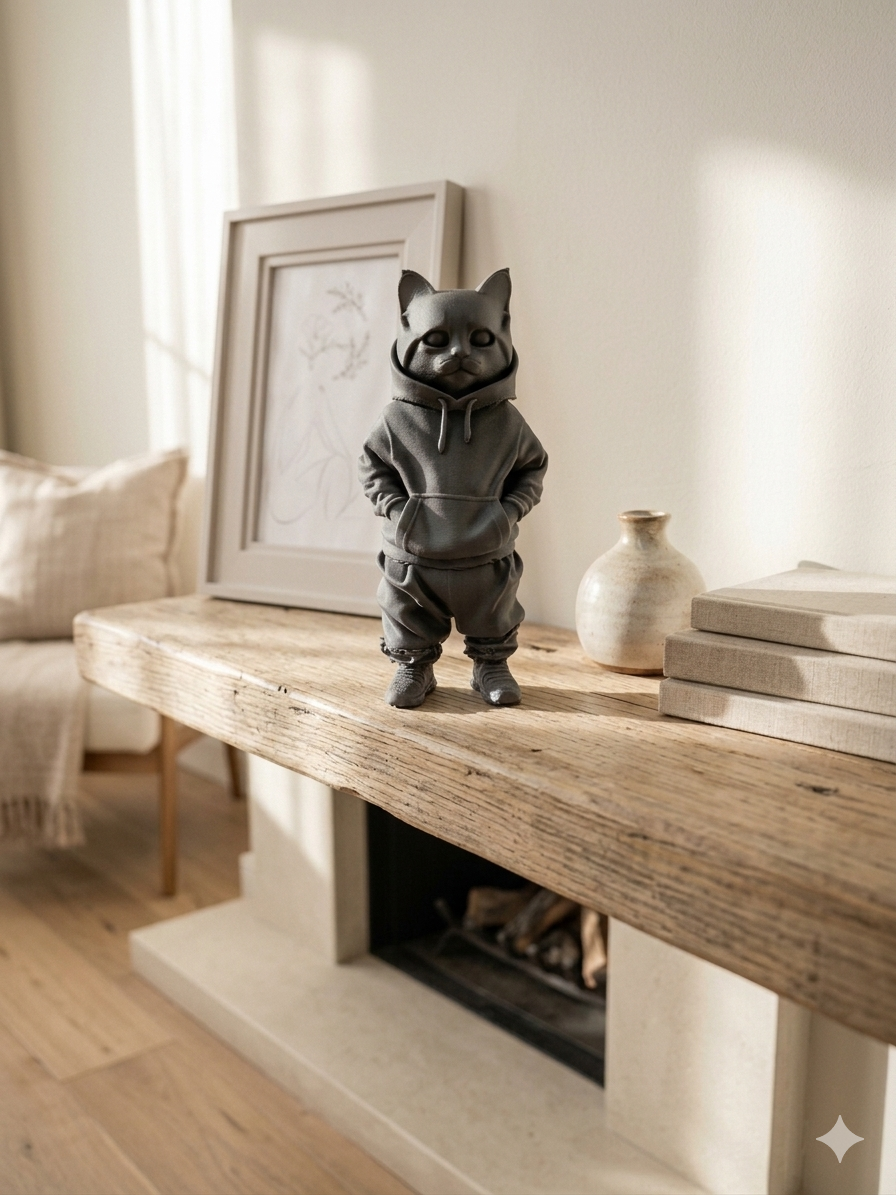 Hoodie Cat Figure – 3D Printed PLA Art Sculpture