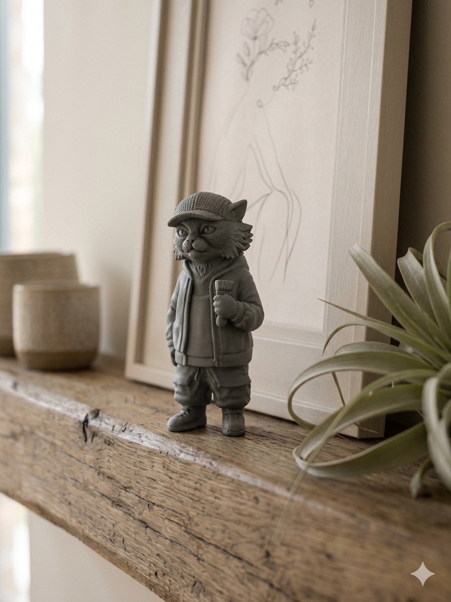 Coffee Cup Cat Figure – 3D Printed PLA Art Sculpture