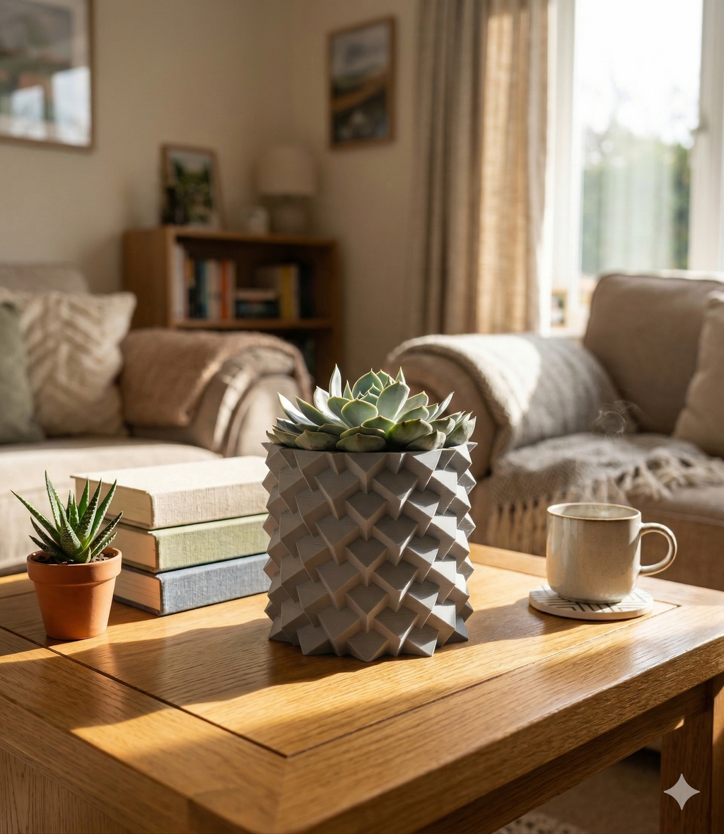 3D Printed Plant Pot – Modern Geometric Design, Indoor & Outdoor (150mm)